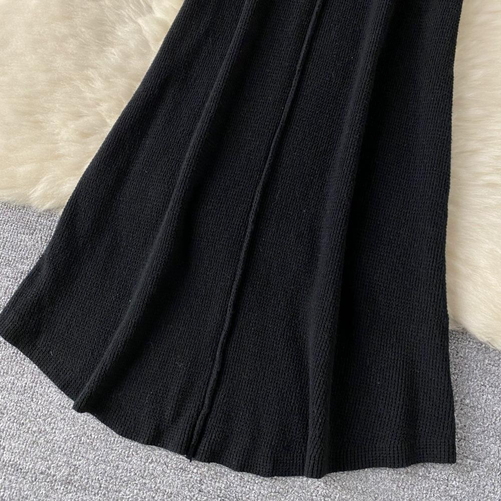 Foamlina Pure Color Knitting Dress для женщин Элегантный V-образный вырез без рукавов Летняя мода Тонкий вырез вечернее длинное платье