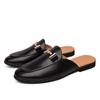British Style Men Casual Leather Half Drag Shoes Flat Designer Outdoor Loafers Slip On Walking Round Toe Shoes Slippers