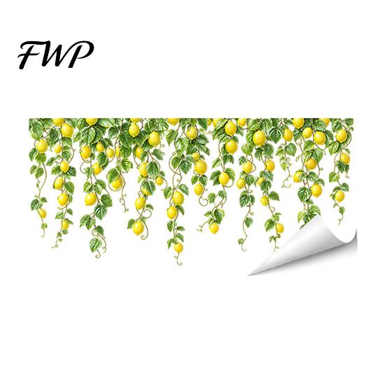 Natural Light Shadow Decor Green Vine Static Window Clings, Artificial Ivy Lemon Stickers, Bedroom Ornament No?Glue PVC Transparent Glass Decals for