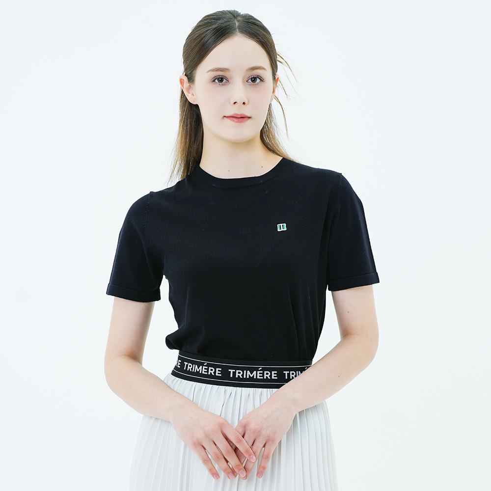 TRIMERE Logo Wappen Short Sleeve Round Knit Woman Black