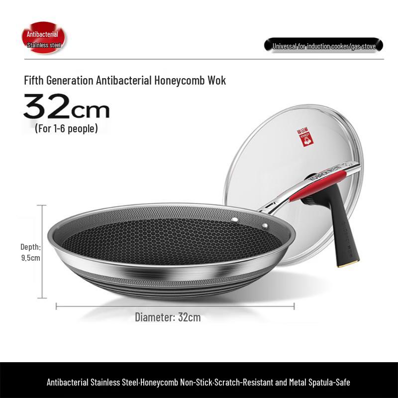 KOBACH 5th Gen Stainless Steel Honeycomb Non-Stick Wok (32cm)