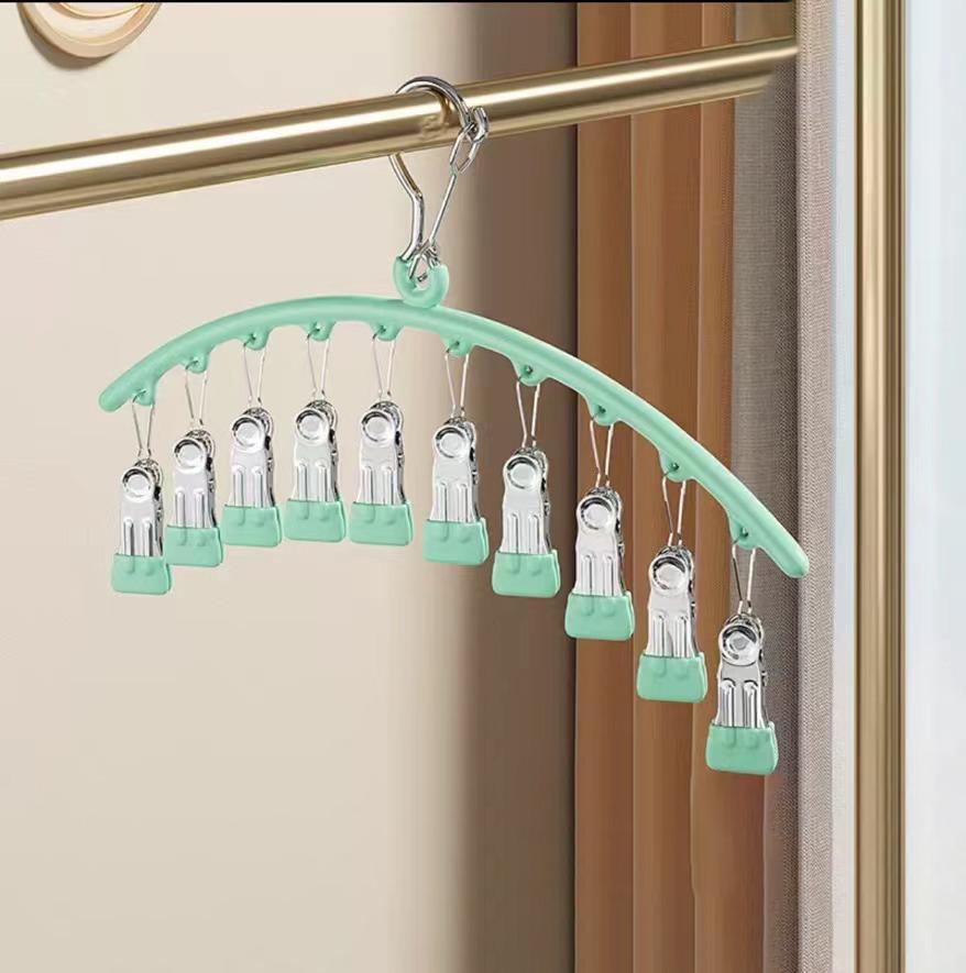 Stainless Steel Clothes Drying Hanger Windproof Clothing Rack 10 Clips Sock Laundry Airer Hanger Underwear Socks Holder