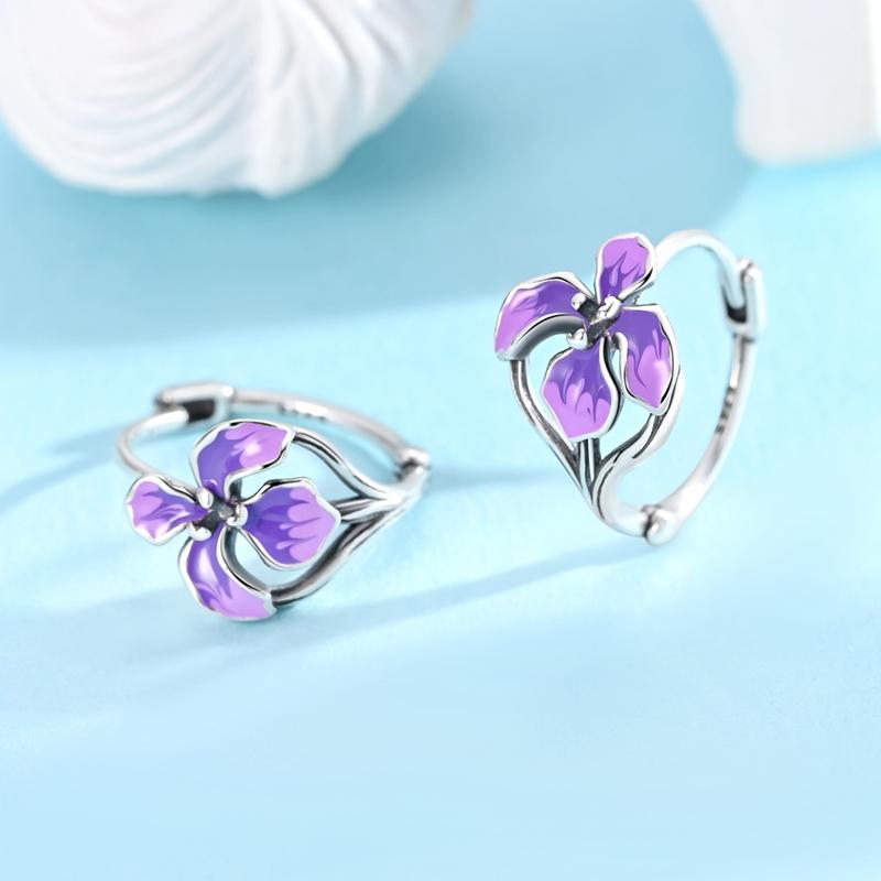 Copper Pure Copper Earring Hoop Purple Iris Flower Celtic Ear Ornament Inscription Symbol Ear Loop Valentines Gift