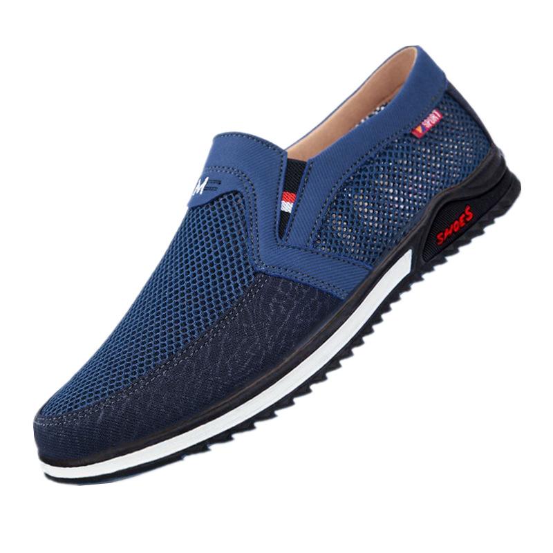Мужские сетчатые туфли Весна и лето Выдолбленные сетчатые старые туфли Папины туфли на одну ногу со стременем Удобные простые тканевые туфли Повседневная мужская обувь