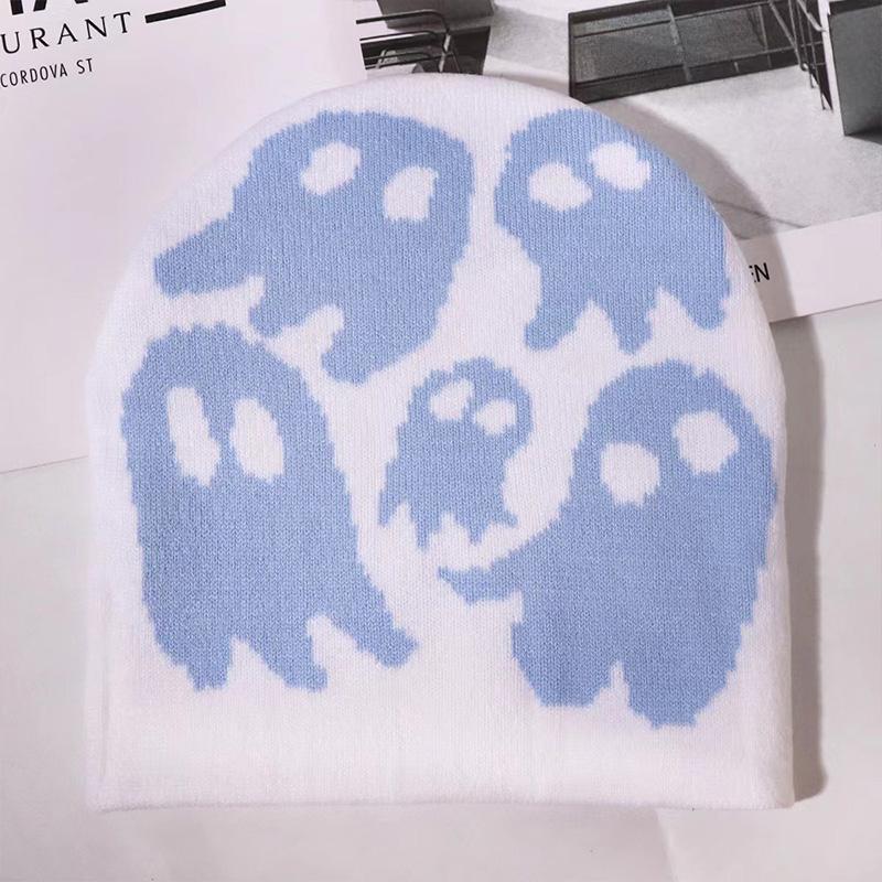 Cute Ghost Knitted Beanies Hat Women Men Autumn Winter Warm Thick Woolen Bonnet Fashion Popular Hip-Hop Cap Halloween Party Gift