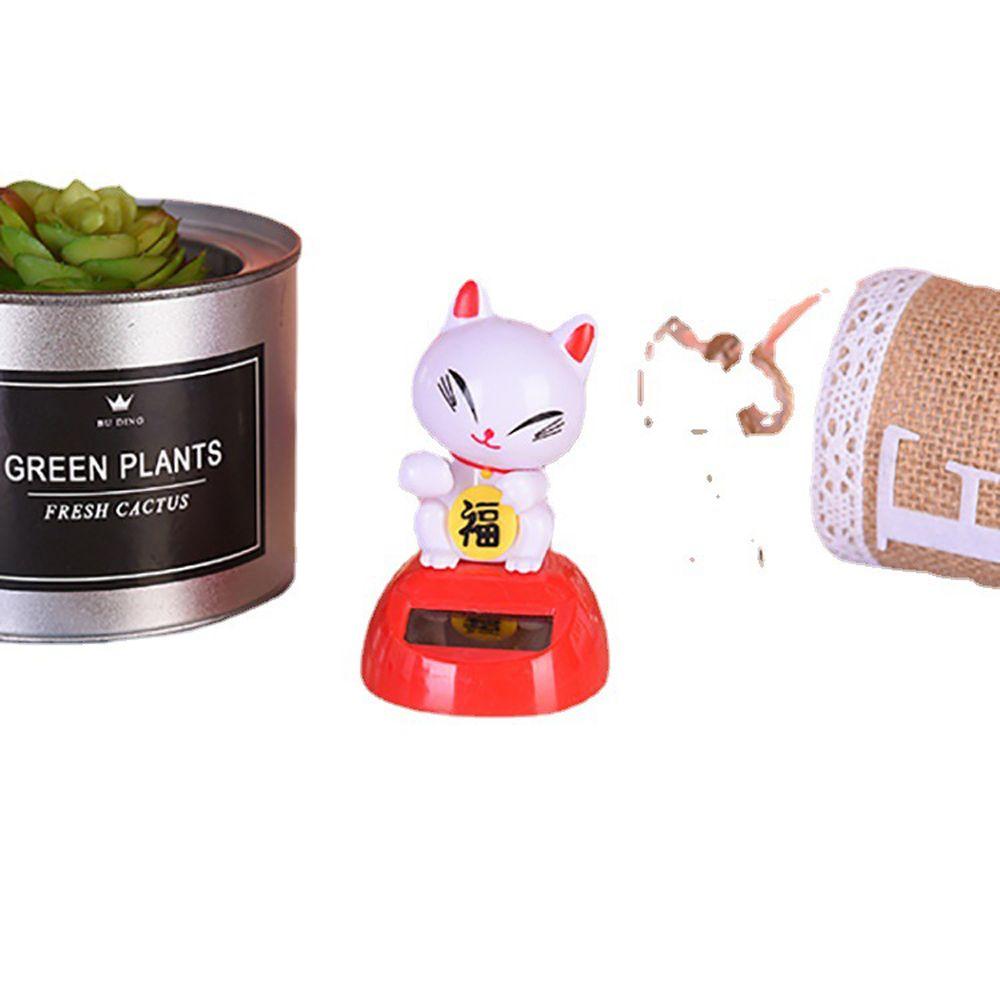 Car Ornament Shaking Head Swing Doll Dancing Lucky Cat Figure Solar Toys Lucky Cat Model Toys