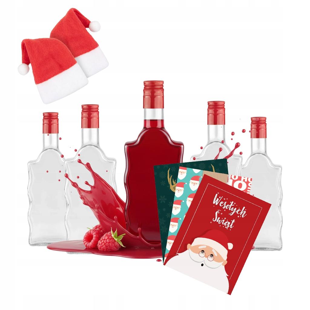 5X Butelka Szklana Fala 500Ml + Etykieta + Czapka Prezent Na Święta