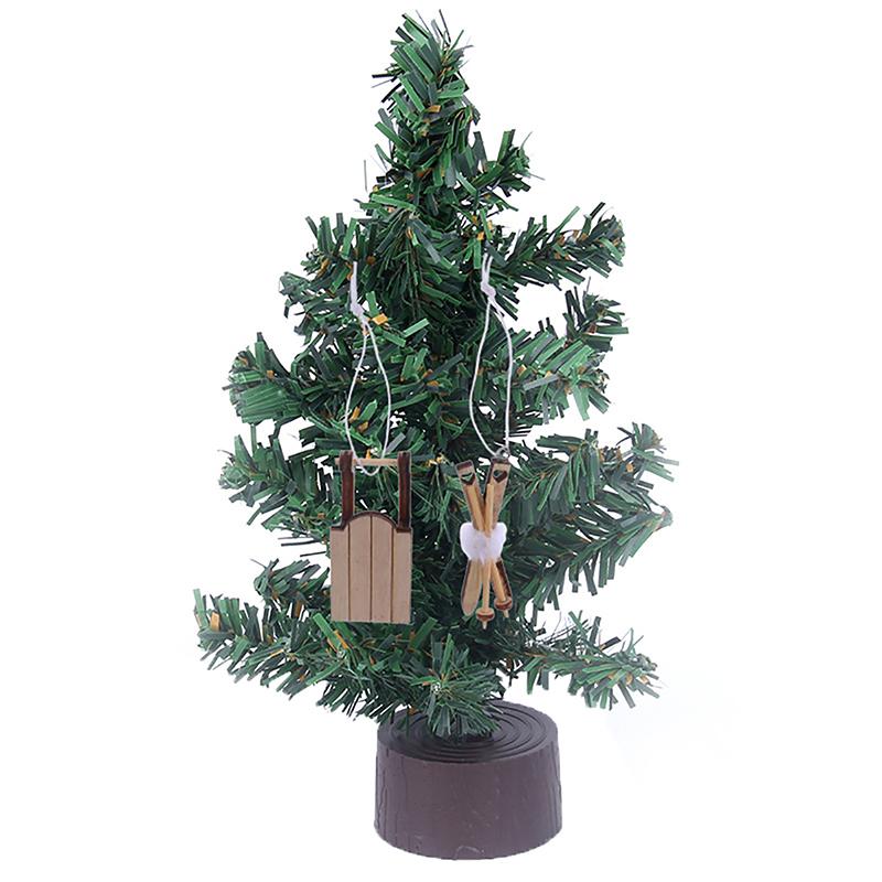 1/12 Dollhouse Miniature Sleigh Sled Ski Poles Pendant Dollhouse Christmas Scene Decoration Dolls House Xmas Accessories