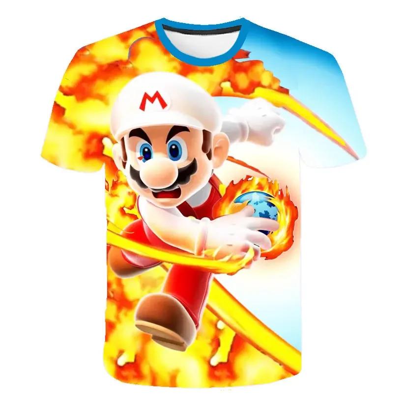 MINISO Child Game Super Mario Bros T Shirt Kids Boy Cartoon Clothes Tops Tees Boys T-shirt Luigi Mario T-shirts Children's Short Sleeve