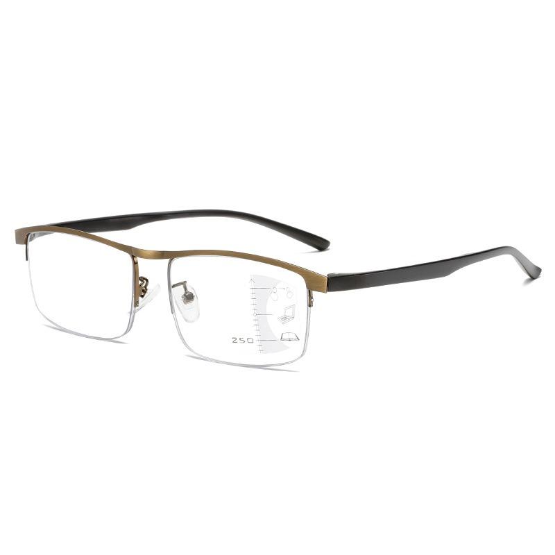 Progressive Multifocus Computer Reading Glasses Retro Metal Prescription Blue Light Blocking for Men and Women Eyeglasses