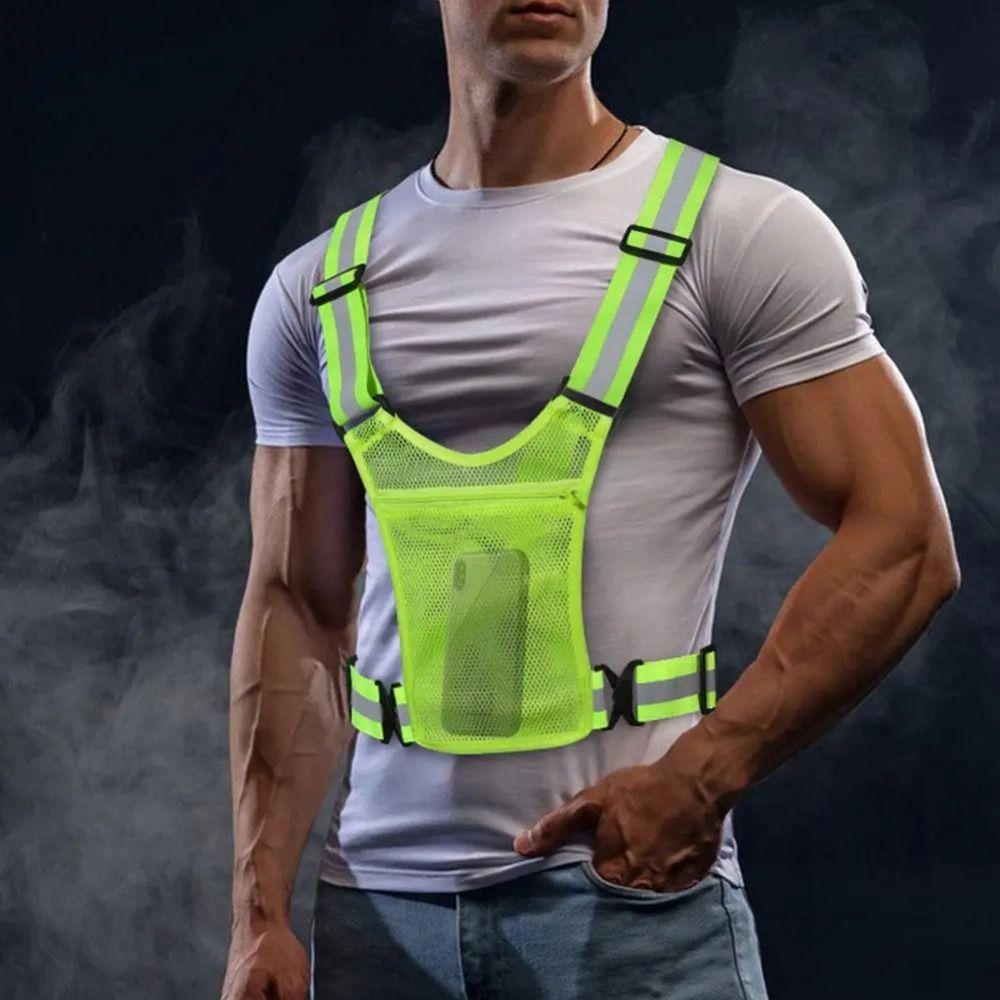 Elastic Cycling Reflective Vest with Phone Pouch Cycling Safe Jacket  Running Gear