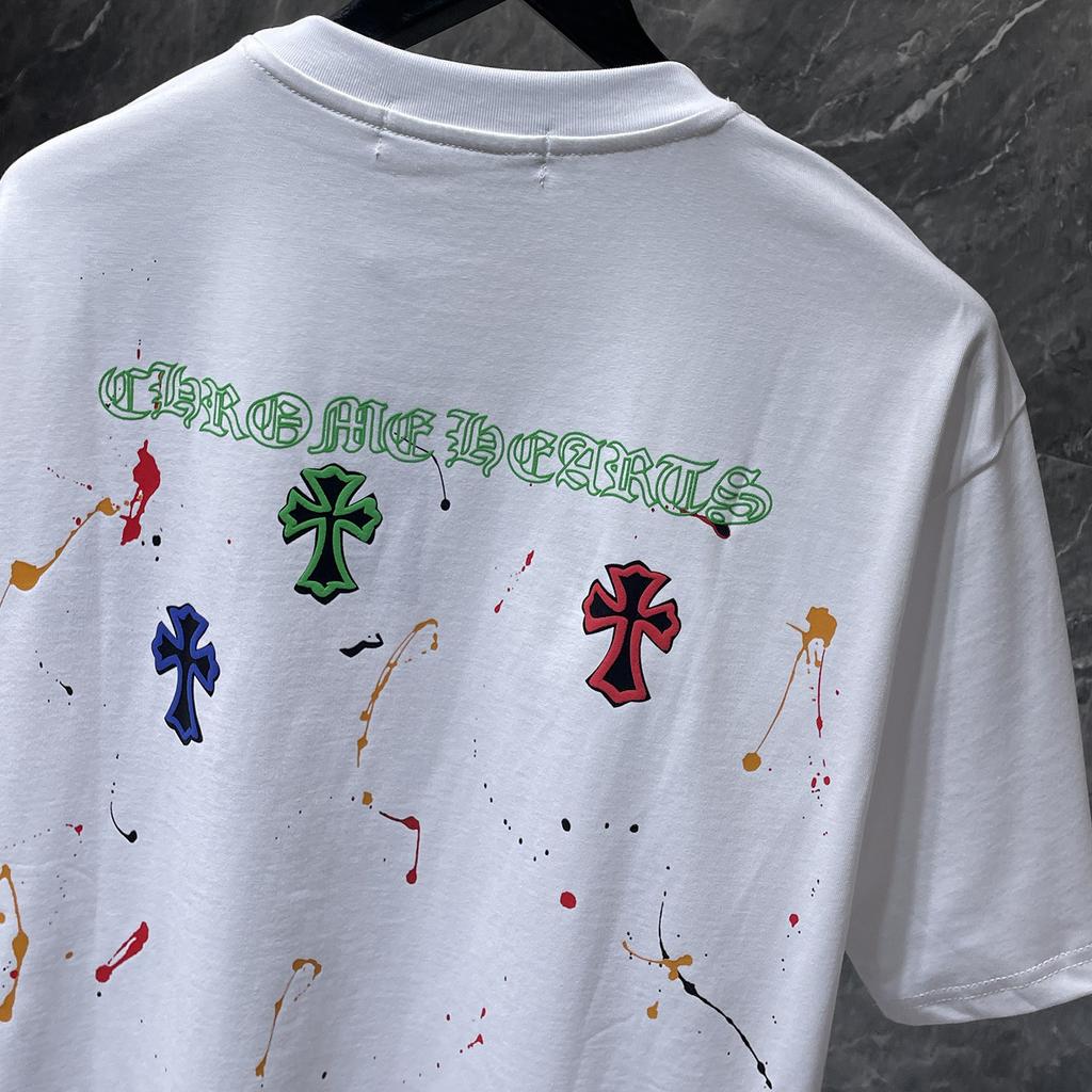 8965 CHROME HEARTS Лето 2026 Новая Высококачественная Хлопковая Свободная Футболка Большого Размера с Круглым Вырезом для Мужчин и Женщин Футболка для Пары