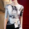 Middle Sleeve T-shirt for Women's Summer New Mesh Printed Top Irregular Fashionable Straps and Beautiful Small Shirt