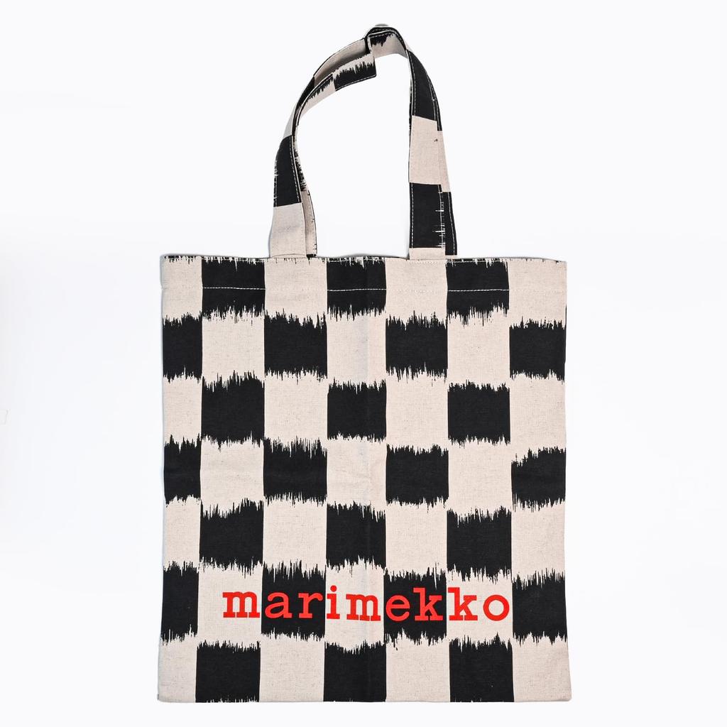 Marimekko Vankka Checkered Fabric Tote Bag, Women's, Black and White, 93982 093982 930, Nordic Design [Parallel Import]