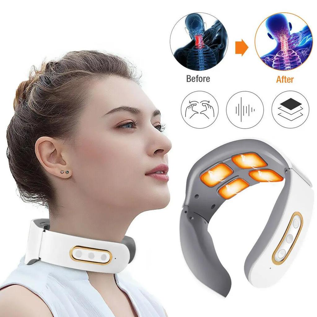 EMS Electric Neck Massager 6 Modes 9 Gears Neck Shoulder Massage Wireless Cervical Spine Massager Heating Physiotherapy Pain Relief