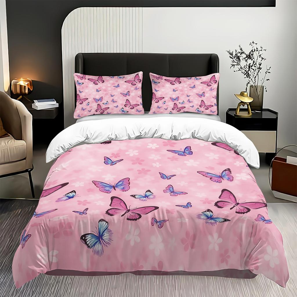 Комплект из трех предметов: пододеяльник, наволочка, пододеяльник, черный, бабочка, 3D цифровая печать