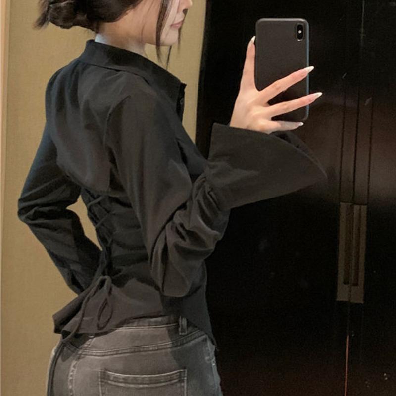 Gidyq модные женские бандажные рубашки корейская универсальная уличная одежда женская тонкая блузка весенняя повседневная белая рубашка с рукавами-колокольчиками новая