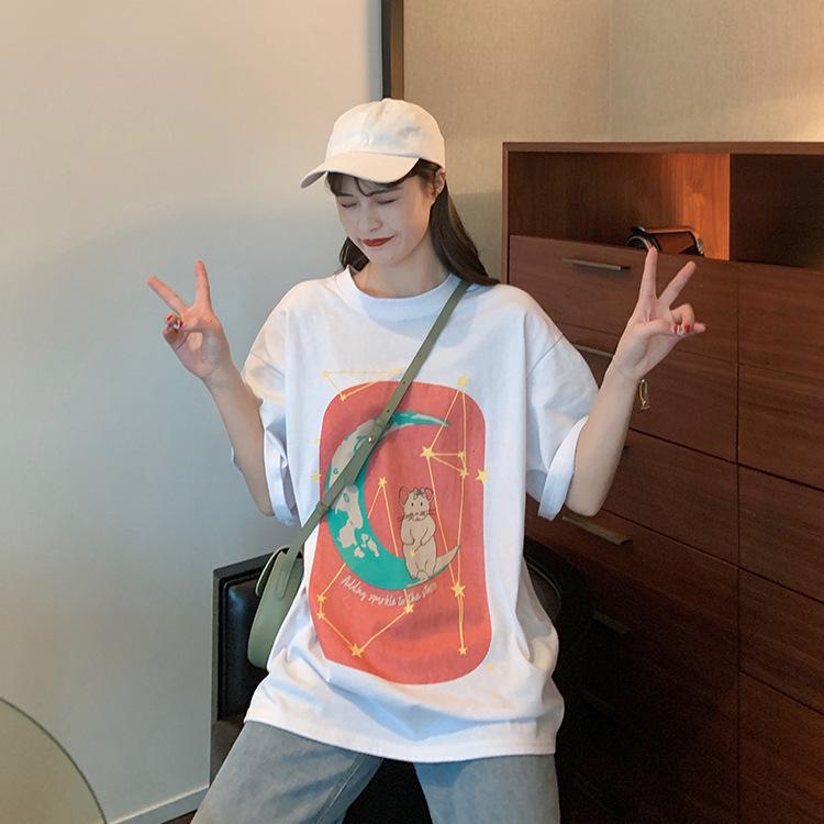 Футболки с короткими рукавами для девушек с забавным мультяшным принтом для женщин, летние повседневные свободные футболки в стиле Харадзюку, белые топы y2k