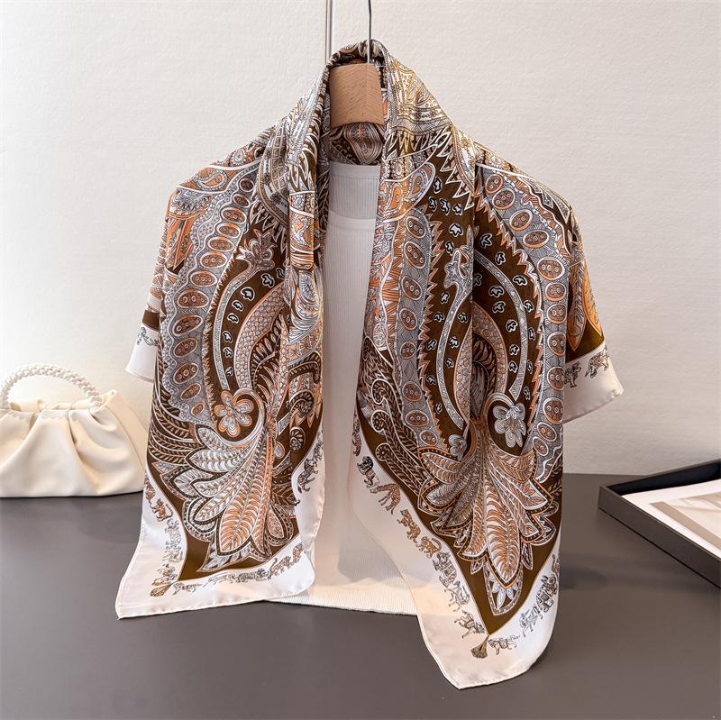 Европейская и американская ретро мода атлас имитация шелка принт большой квадратный платок шелковый платок шаль головной платок платок для защиты шеи шарф шарф