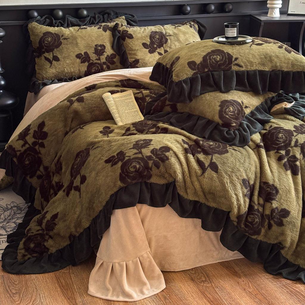 Зимний роскошный комплект постельного белья из четырех предметов с леопардовым принтом и кроличьим мехом - Пододеяльник с дополнительным наполнителем и утолщением для повышенного тепла и комфорта.