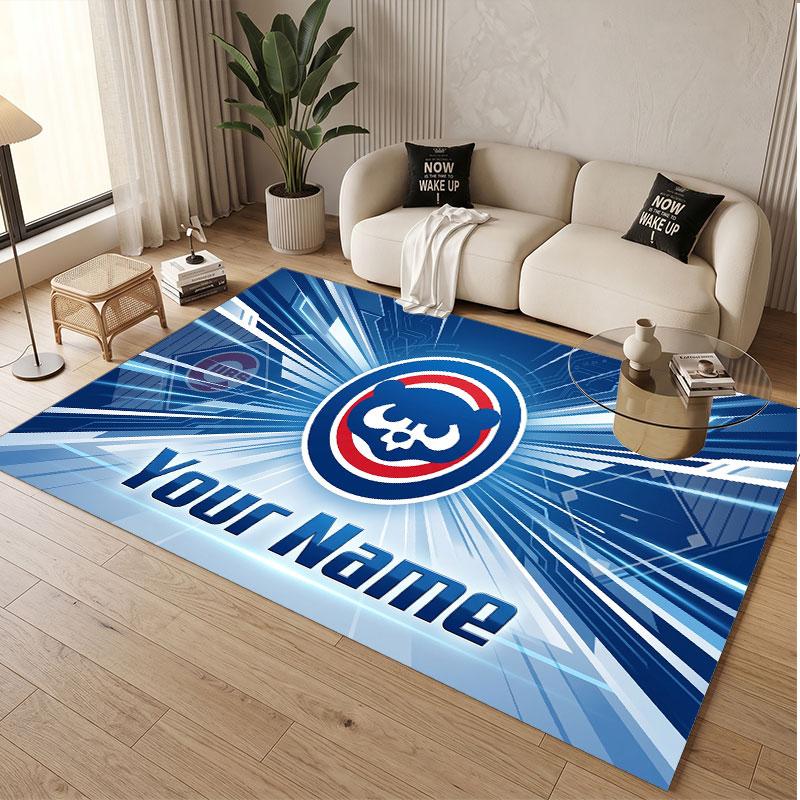 Custom Rug Chicago Cubs Pattern Print Name Text Soft Non‑Slip Floor Carpet for Home Indoor Decoration