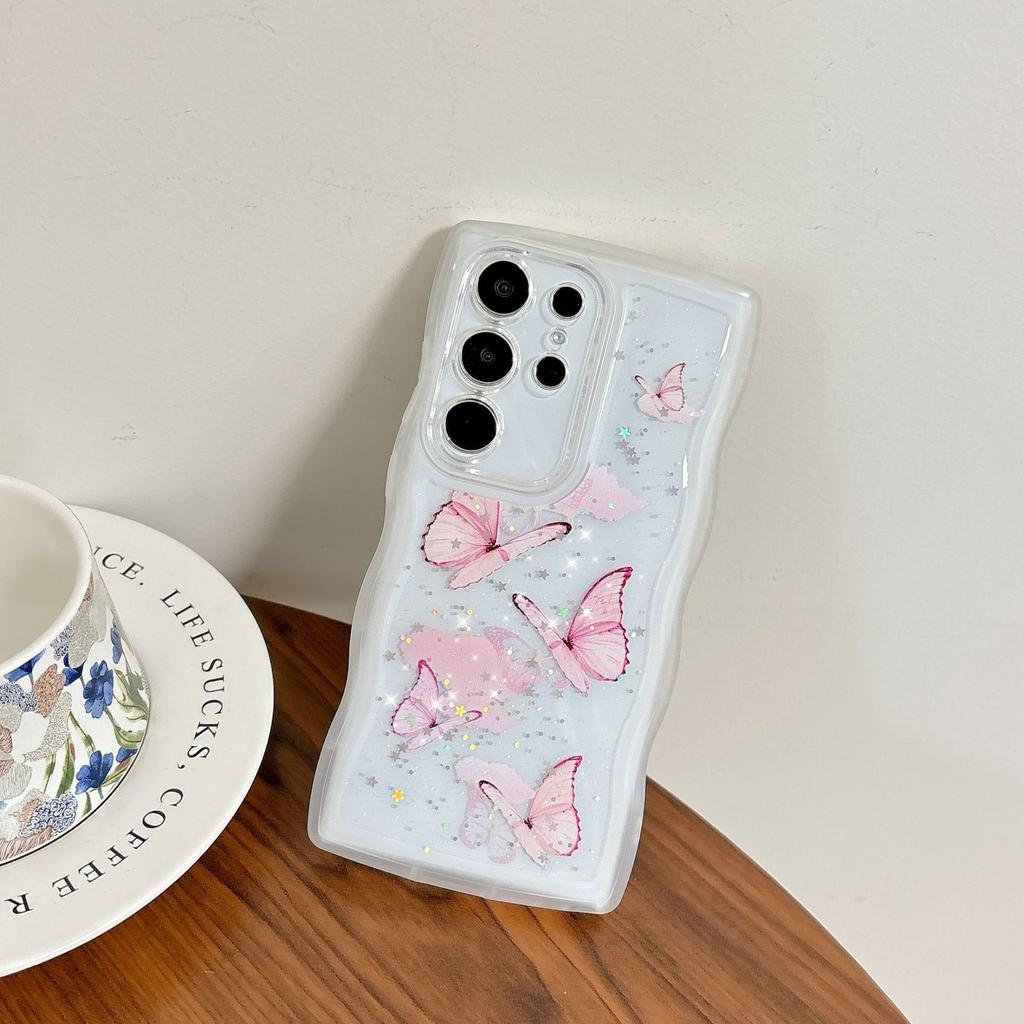 Glue Glitter Powder Butterfly Suitable for Samsung S25ultra Mobile Phone Case S24U S23FE Fashion Wave A56