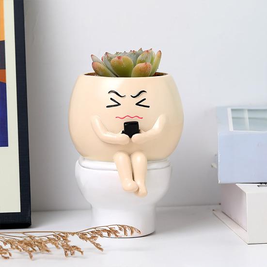 Горшок для растений Face Resin Buddy on Toilet Flowerpot Настольный декор для суккулентов