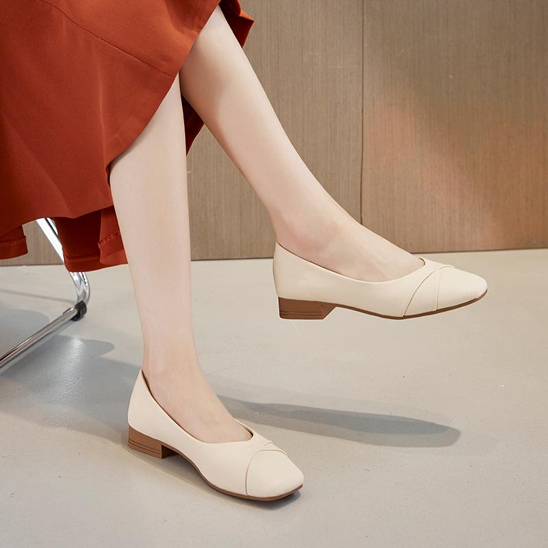 [Same as in the mall] Retro square toe minimalist style comfortable soft sole daily work single shoe