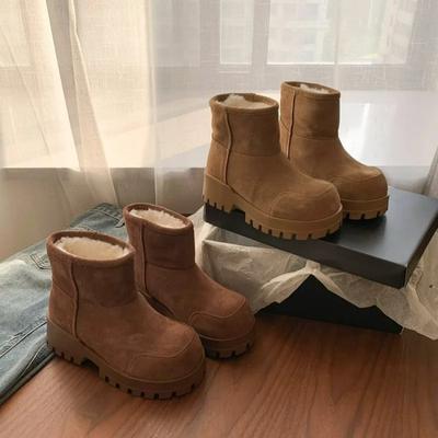 Модные зимние ботинки высокого качества, зимние женские ботинки без застежек, короткие, модные, однотонные, повседневные зимние ботинки, ботинки большого размера на платформе