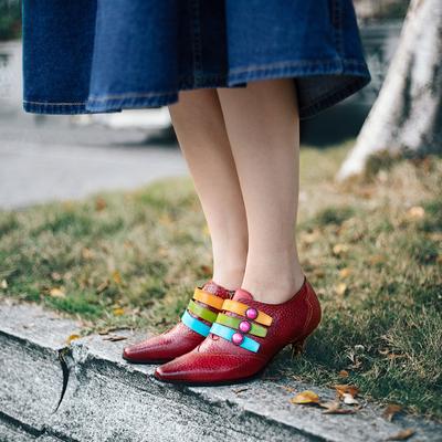 Туфли-лодочки из натуральной кожи на высоком каблуке с тиснением в стиле ретро и ручной росписью, универсальная женская обувь