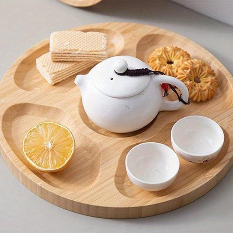 Multi-compartments Wooden Fruit Basket Thickened Snacks Breakfast Holder Round Dessert Snack Tray