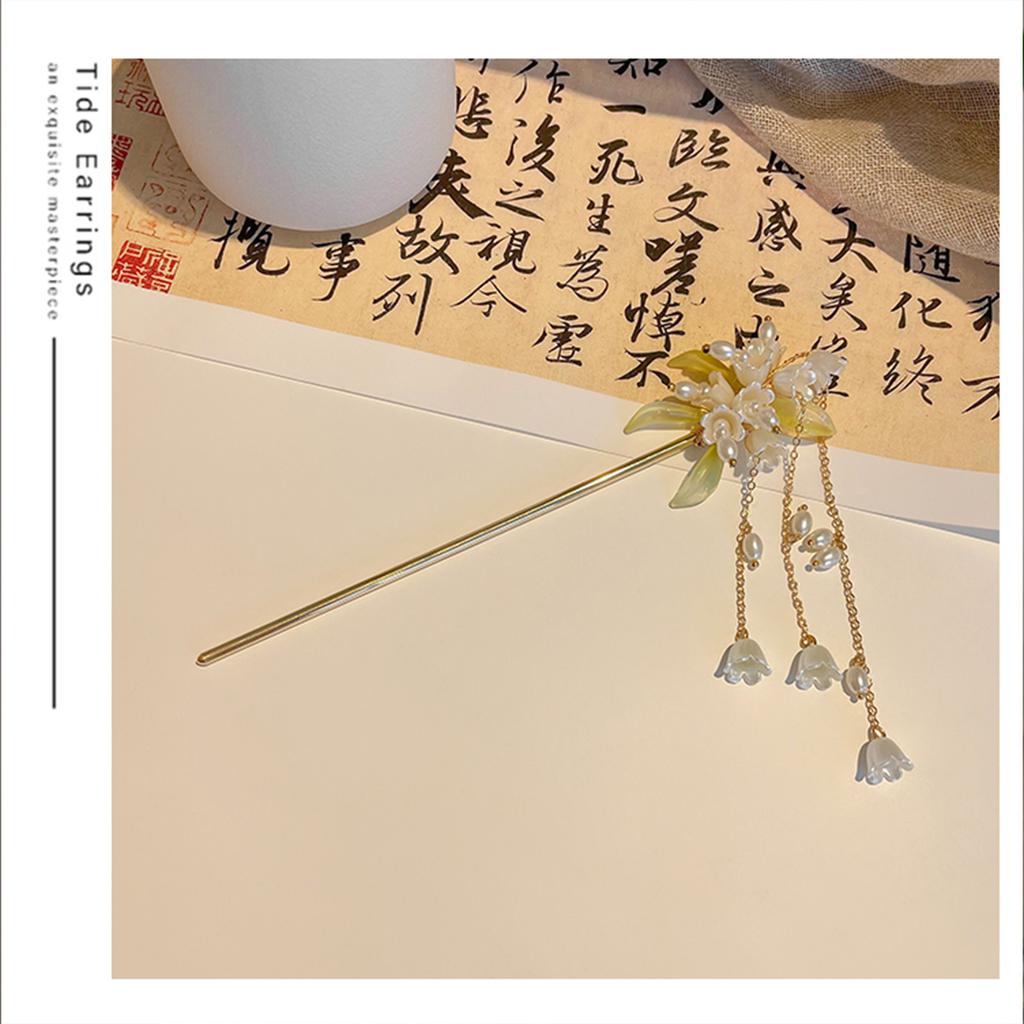 Chinese Hair Pin Hair Making Accessories Gold Fringed Hair Stick Luxurious Pearl Headdress for Women Girls Long Curly Hair