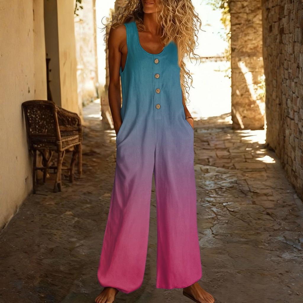 Повседневный свободный комбинезон без рукавов с карманами и регулируемыми бретелями для женщин (Большая длина).