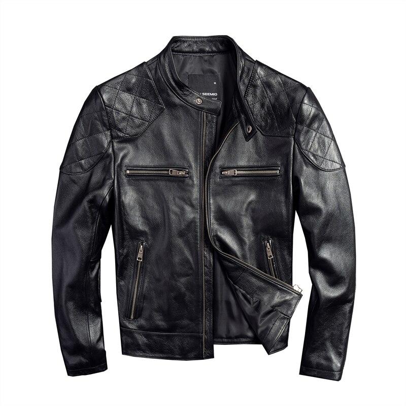 Gu .Semio, мужская одежда из натуральной кожи, мотоциклетная куртка из воловьей кожи, тонкий воротник-стойка, короткий дизайн, модный дизайн