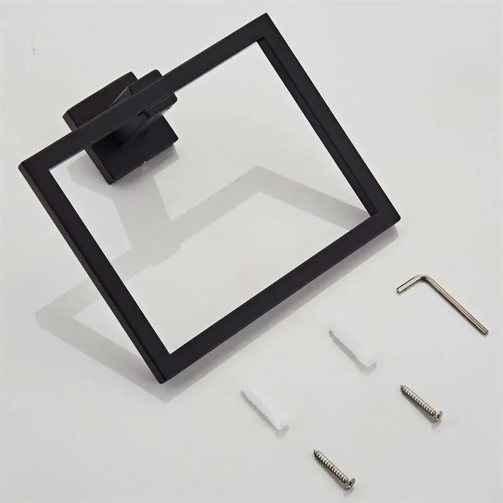 Черное кольцо для полотенца Нержавеющая сталь Скандинавский квадратный держатель для полотенца Кольцо для полотенца Кольцо для полотенца Держатель для полотенца для вытирания Квадратное кольцо