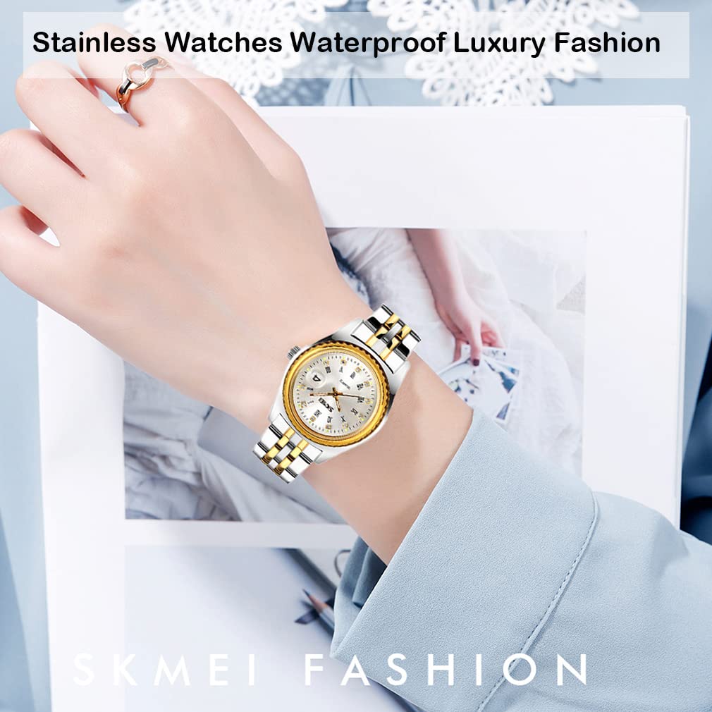 Watch Gold Silver Stainless Steel Waterproof Business Classic Arm Watch Ladies Analog Quartz Brand Stylish Casual Simple Date Watch Luxury Gift Watch