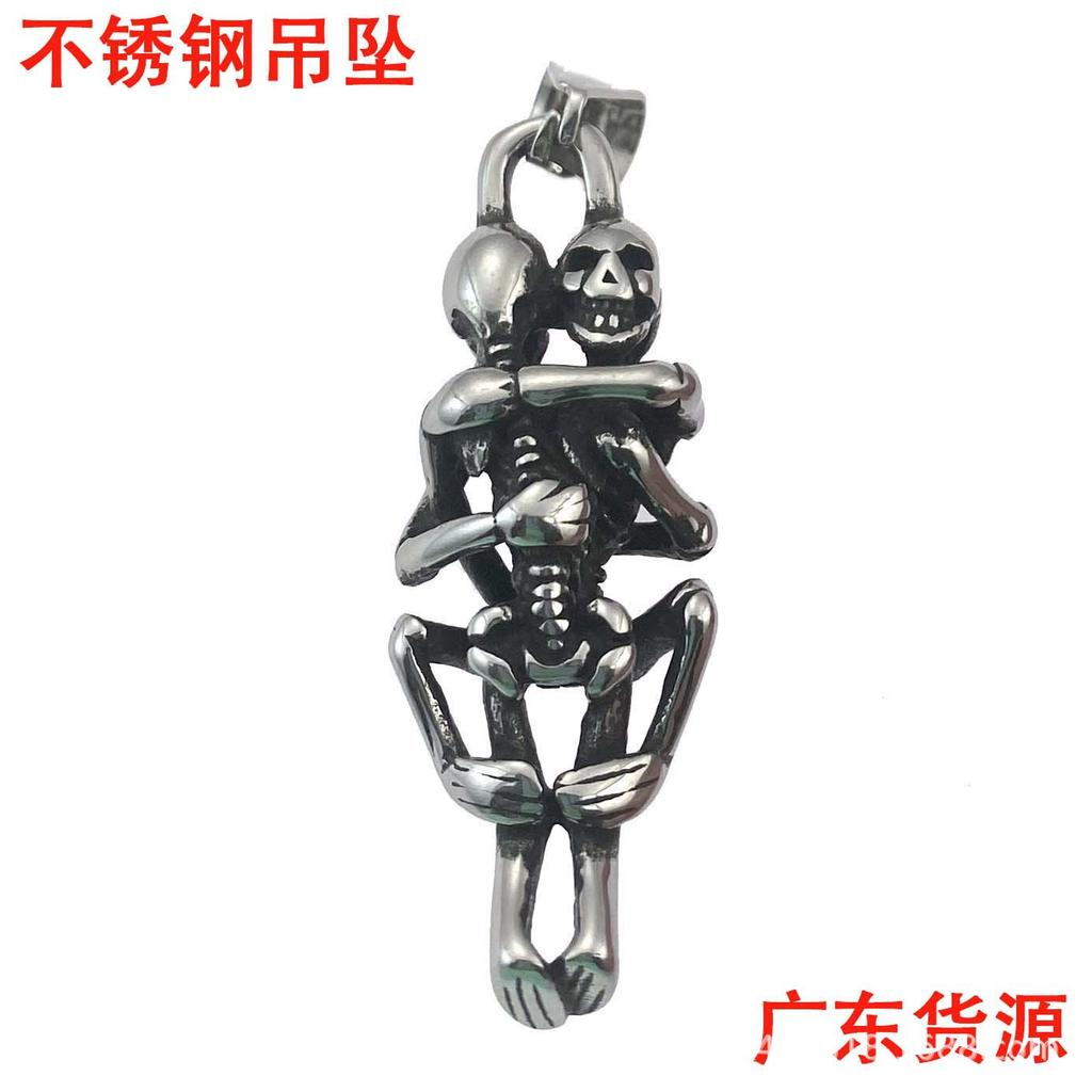 Хэллоуин Темный Ветер Пара Титановая Стальная Цепочка Персонализированная Винтажная Нержавеющая Сталь Объятие Череп Кулон Свитер Цепочка