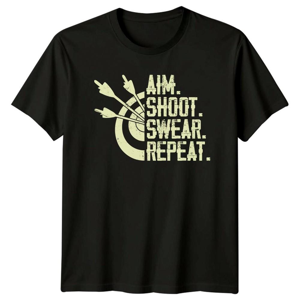 Aim Shoot Swear Repeat TShirt Bowhunting Archery 2026 Birthday Gift For Him