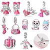 Сладкий Розовый Девочка Современный и Милый Питомец Кошка и Хрустальная Туфелька Подвеска Шарм Подходит для Браслета Бренда Медные Ювелирные Аксессуары