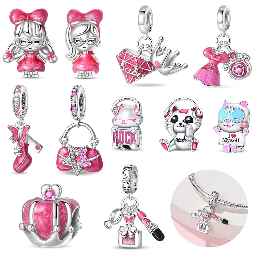 Сладкий Розовый Девочка Современный и Милый Питомец Кошка и Хрустальная Туфелька Подвеска Шарм Подходит для Браслета Бренда Медные Ювелирные Аксессуары