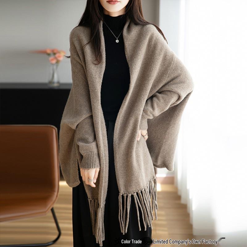 Winter Wool Thickened Tassel Shawl Cloak Warm Cardigan Available in Large Quantity
