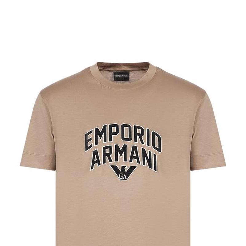 Emporio Armani Мужская футболка с коротким рукавом и вышитым логотипом SS23, круглый вырез, коричневая 3R1TBF-1JUVZ-0144