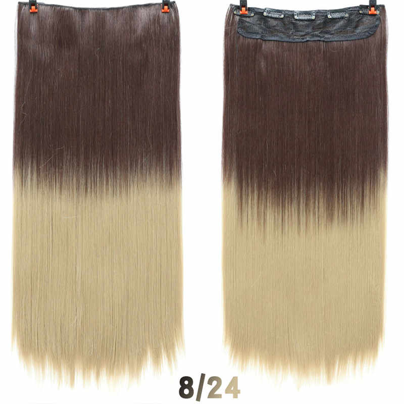 Длинные прямые накладные волосы на клипсе, 24 дюйма, синтетические искусственные волосы для женщин