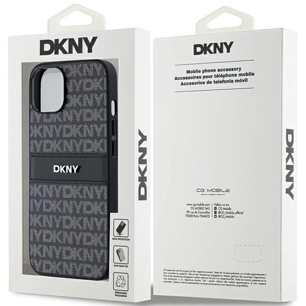 Dkny Leather Mono Stripe & Metal Logo Case For Iphone 15 Plus / 14 Plus - Black