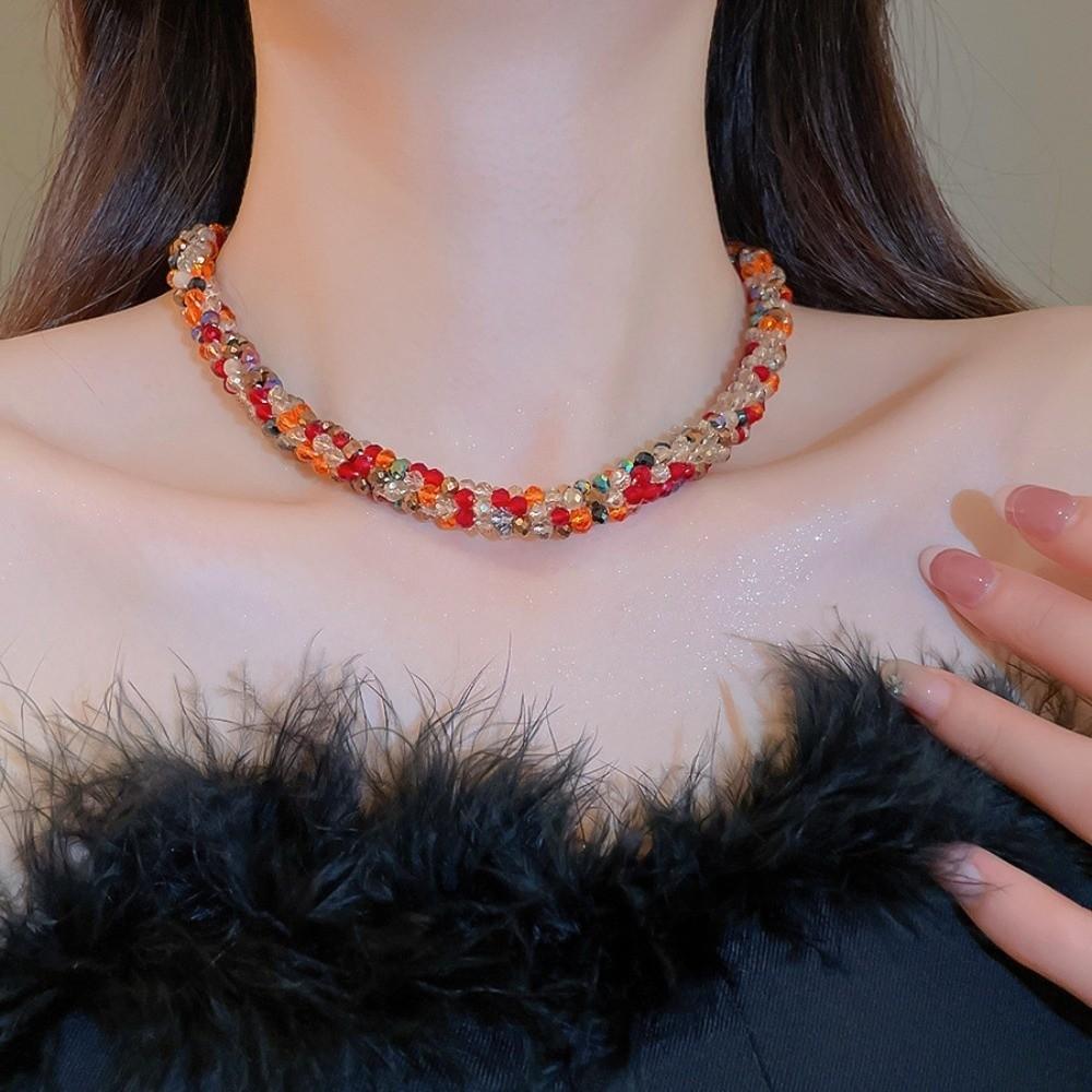 Magnetic Openable Women's Neck Chain Colored Glass Bead Retro Lovers Choker Holiday