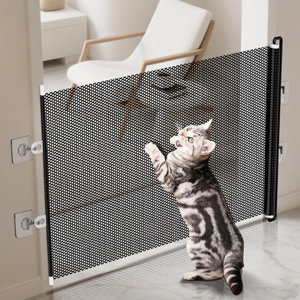 Retractable Dogs Gate Mesh Safety Barrier for Indoor Use No Drilling Pet Isolation Fence for Small Dogs Doorway Hallway Stairs