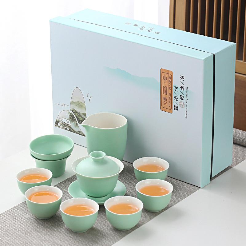 Household Simple Color Glaze Ceramic Kung Fu Tea Set Gift Box Set Gift Gift