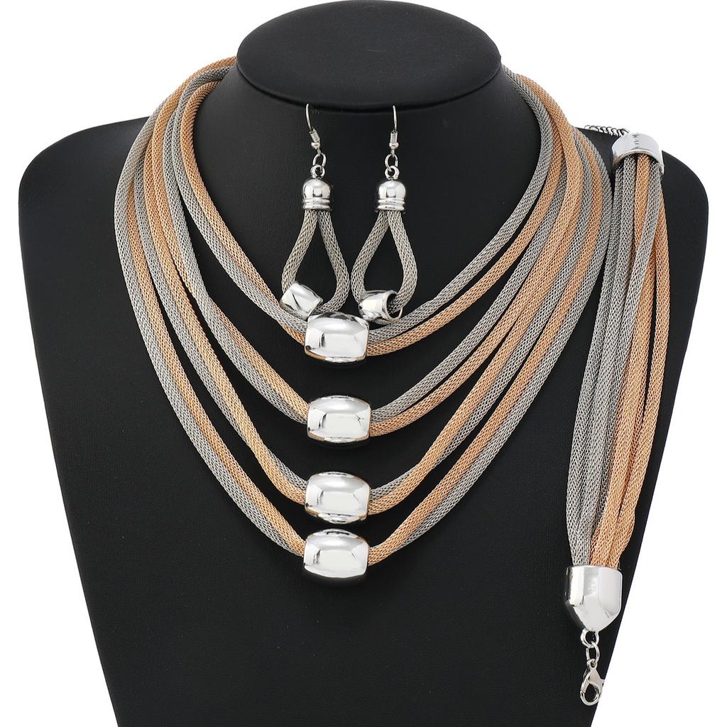 Gothic Layered Ball Pendant Choker Necklace Earrings Bracelet Women Punk Chunky Clavicle Chain Jewelry Steampunk Accessories