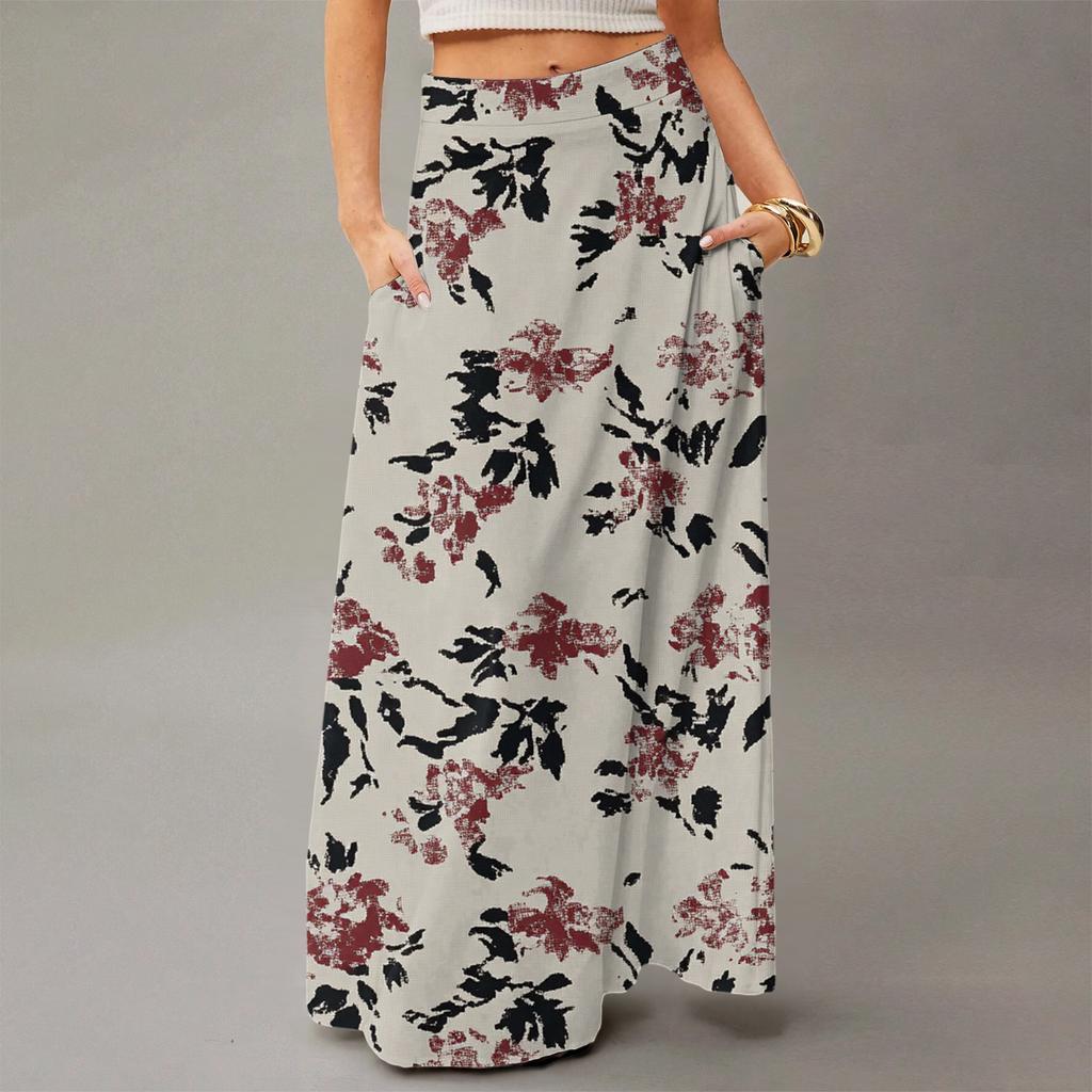 Женское струящееся платье макси, обычная повседневная юбка в стиле бохо с цветочным принтом