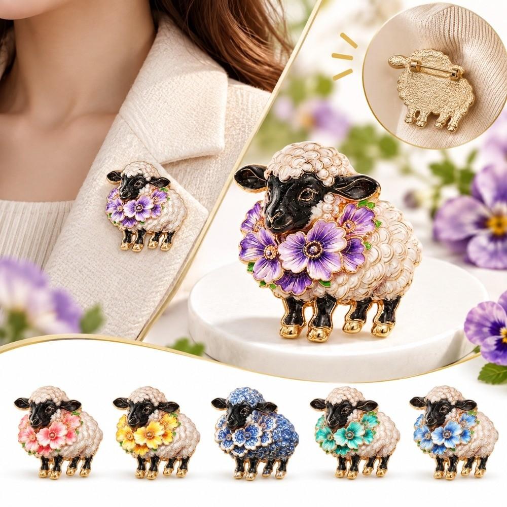 Enamel Painted Brooch Pin Cute Flower Sheep Lapel Pin Durable Clothing Accessory Outfit Styling